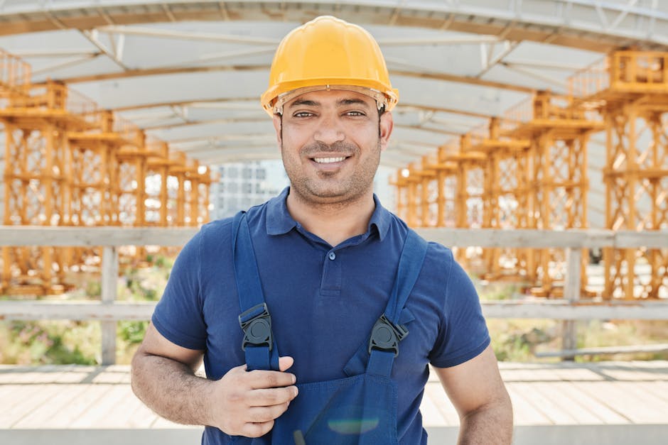 Friendly construction worker discussing home insulation project